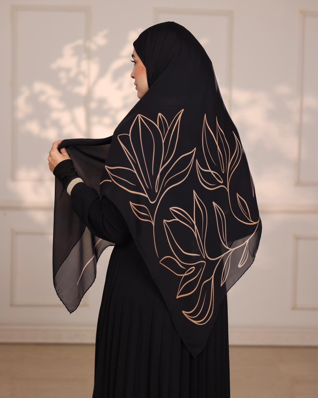 Beige Noir Silk Hijab