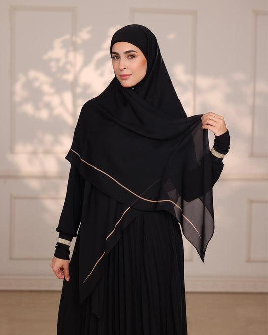 Beige Noir Silk Hijab