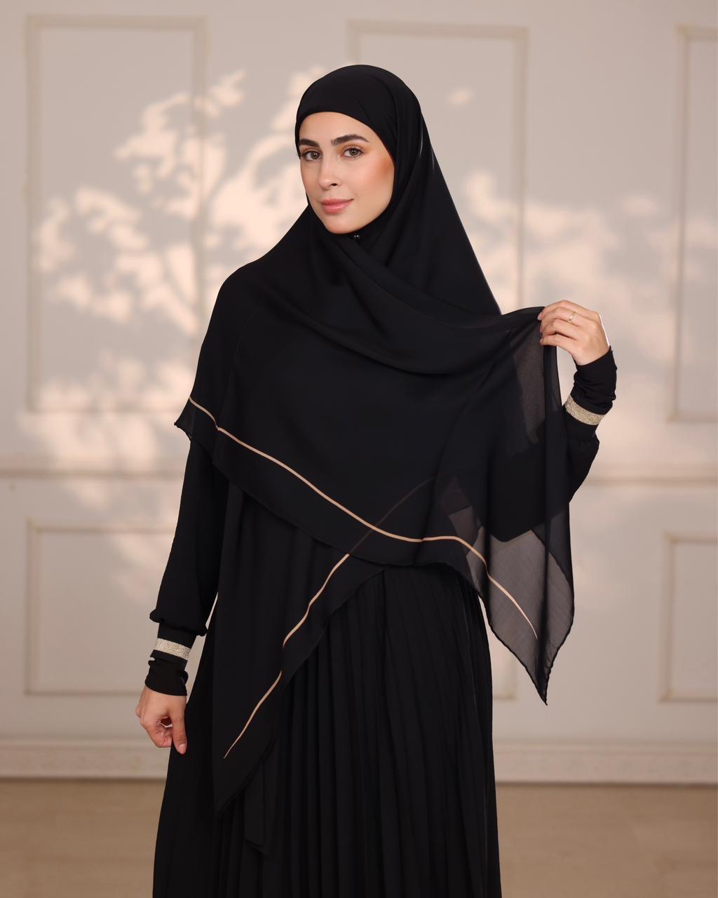 Beige Noir Silk Hijab